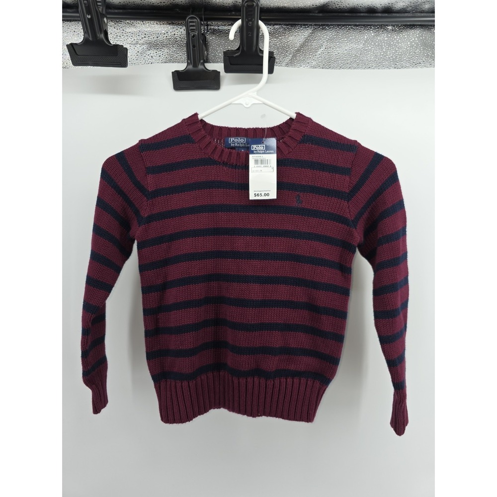 Polo Ralph Lauren 5 Maroon Navy Classic Stripe Sweater Pullover Holiday Nwt